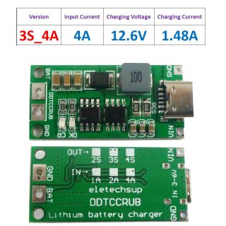 DDTCCRUB 4A 3Cell Type-C To 8.4V 12.6V 16.8V Step-Up Boost LiPo Polymer Li-Ion Charger 7.4V 11.1V 14.8V 18650 Lithium Battery