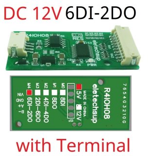 R4IOH08 12V 6DI-2DO Multipurpose RS485 Digital Input Output Module mini PLC IO Dilator DC 12V 24V for Arduino
