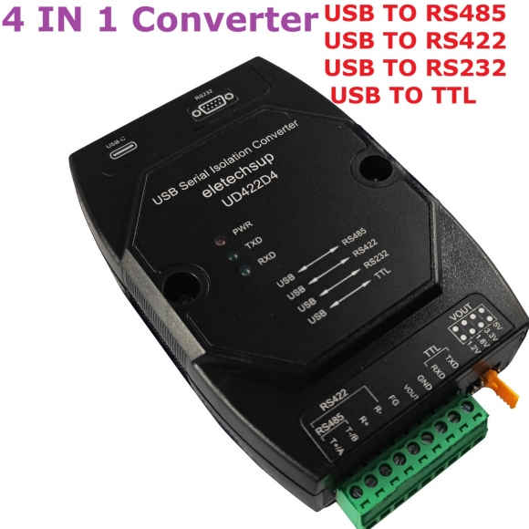 UD422D4 4 IN 1 Multifunctional USB Debugger RS485 RS422 RS232 TTL Extender High speed Isolation Anti-interference Lightning protection